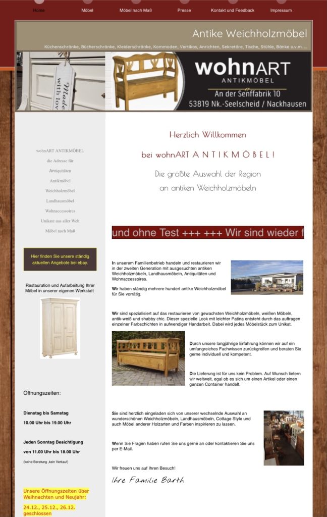 Website Antikmöbel NRW von WohnArt